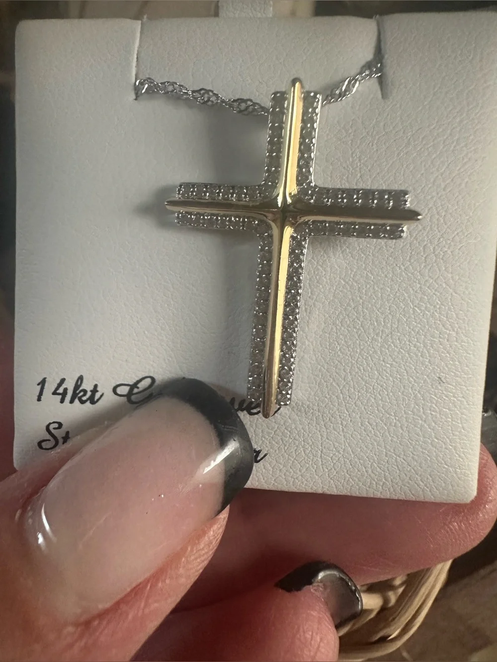 Ladies two toned cross pendant with cubic zirconias 18”new in box